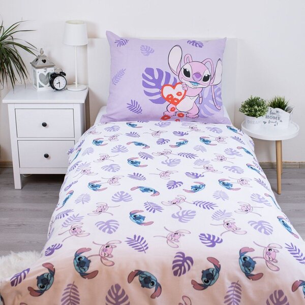 Fialové bavlněné dětské povlečení na jednolůžko 140x200 cm Lilo and Stitch "Kiss" – Jerry Fabrics