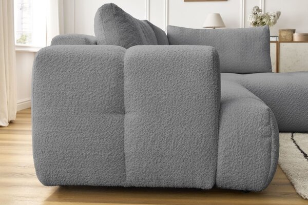 -25 % Dny MOMENTI– Bobochic Paris Šedá bouclé rozkládací pohovka Fuji 282 cm, pravá