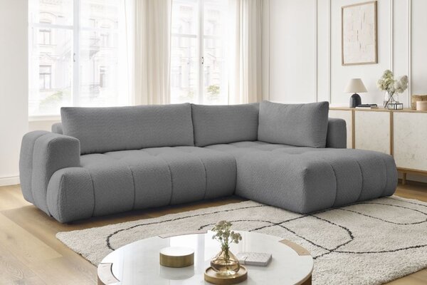 -25 % Dny MOMENTI– Bobochic Paris Šedá bouclé rozkládací pohovka Fuji 282 cm, pravá