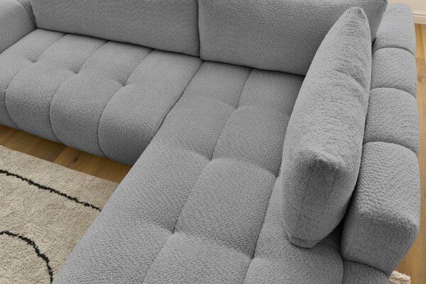 -25 % Dny MOMENTI– Bobochic Paris Šedá bouclé rozkládací pohovka Fuji 282 cm, pravá