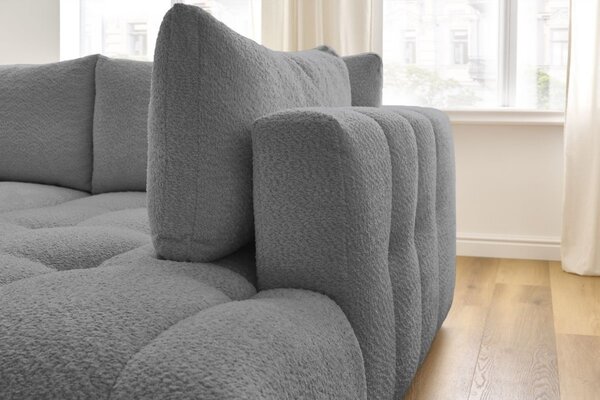 -25 % Dny MOMENTI– Bobochic Paris Šedá bouclé rozkládací pohovka Fuji 282 cm, pravá