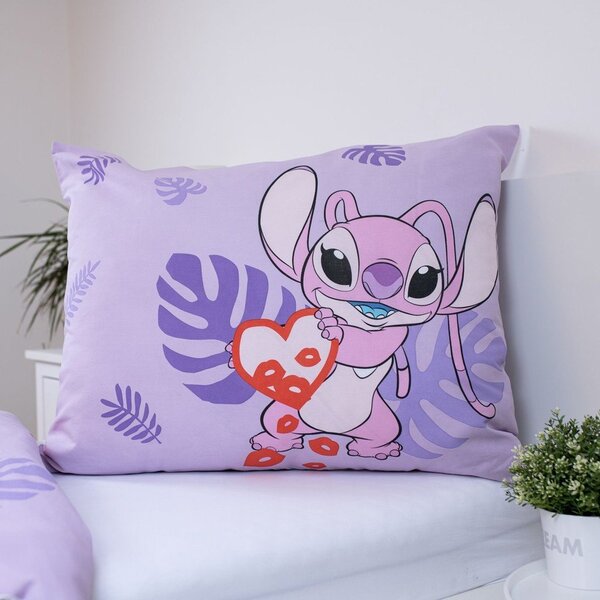 Fialové bavlněné dětské povlečení na jednolůžko 140x200 cm Lilo and Stitch "Kiss" – Jerry Fabrics