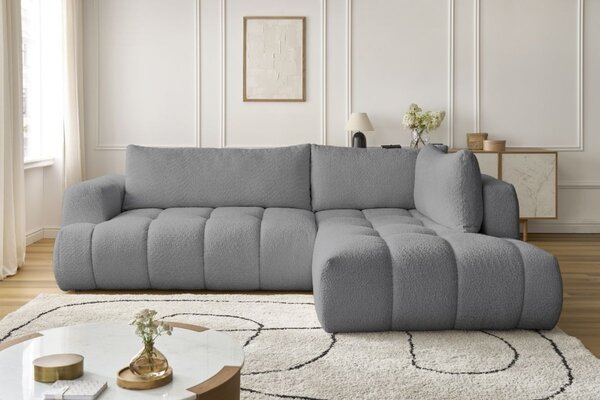 -25 % Dny MOMENTI– Bobochic Paris Šedá bouclé rozkládací pohovka Fuji 282 cm, pravá