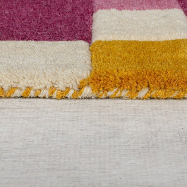 Žluto-růžový ručně tkaný vlněný běhoun 60x230 cm Kai Wool Border – Flair Rugs
