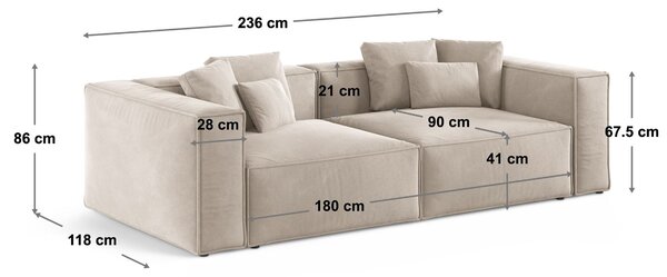 -25 % Dny MOMENTI– Cosmopolitan Design Světle šedá čtyřmístná pohovka Aveiro 236 cm