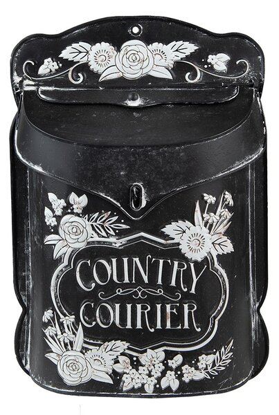 Černá antik poštovní schránka s květy Country Courier - 26*10*35 cm