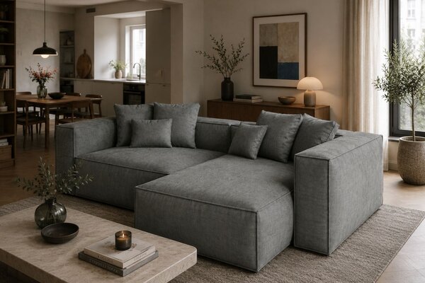 -25 % Dny MOMENTI– Cosmopolitan Design Šedá rohová pohovka Aveiro 254 cm, pravá