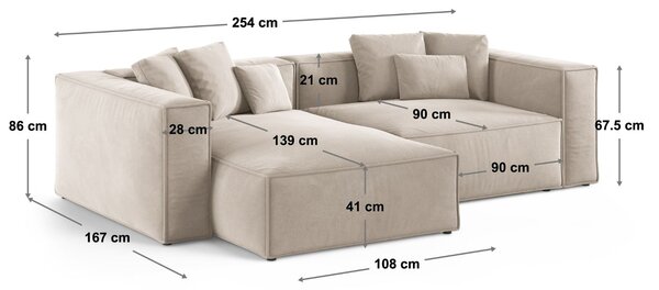 -25 % Dny MOMENTI– Cosmopolitan Design Šedá rohová pohovka Aveiro 254 cm, pravá