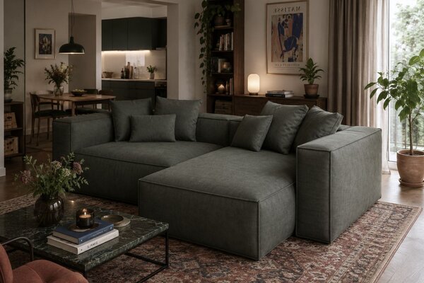 -25 % Dny MOMENTI– Cosmopolitan Design Tmavě zelená rohová pohovka Aveiro 254 cm, pravá
