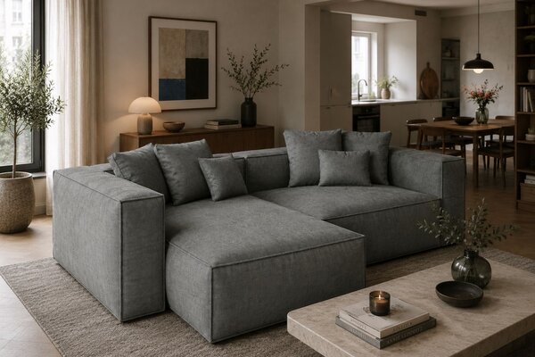 -25 % Dny MOMENTI– Cosmopolitan Design Šedá rohová pohovka Aveiro 254 cm, levá
