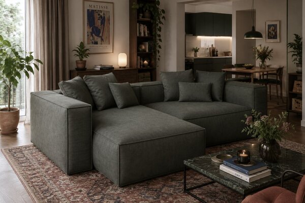 -25 % Dny MOMENTI– Cosmopolitan Design Tmavě zelená rohová pohovka Aveiro 254 cm, levá