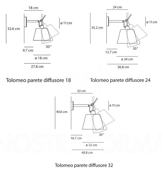 Artemide designová nástěnná svítidla Tolomeo Diffusore Parete