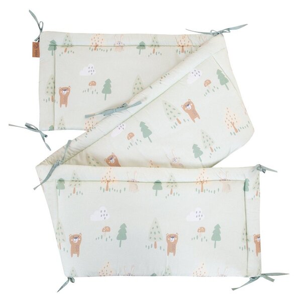 Světle zelený bavlněný mantinel do postýlky 170 cm Woodland Buddies – Roba