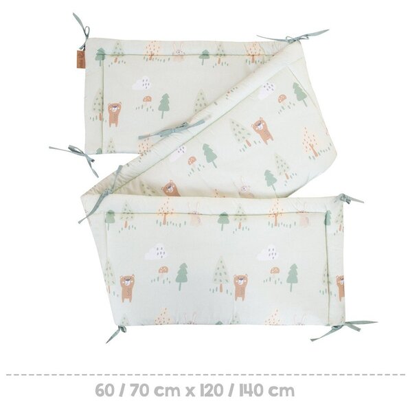 Světle zelený bavlněný mantinel do postýlky 170 cm Woodland Buddies – Roba