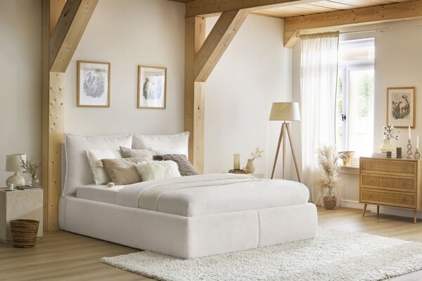 -25 % Dny MOMENTI– Bobochic Paris Bílá bouclé dvoulůžková postel Garance 160 x 200 cm s úložným prostorem