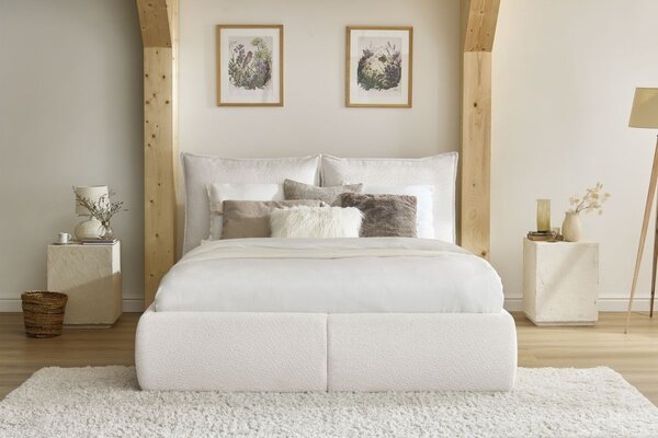 -25 % Dny MOMENTI– Bobochic Paris Bílá bouclé dvoulůžková postel Garance 160 x 200 cm s úložným prostorem