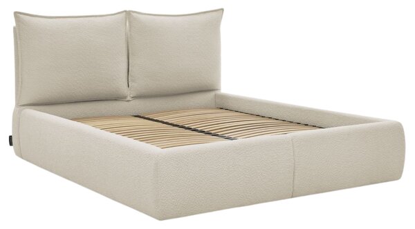 -25 % Dny MOMENTI– Bobochic Paris Béžová bouclé dvoulůžková postel Garance 160 x 200 cm s úložným prostorem