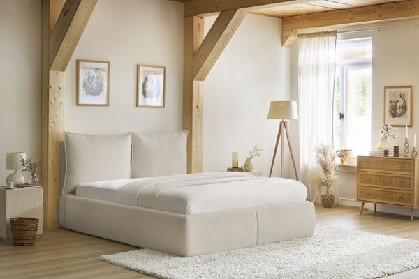-25 % Dny MOMENTI– Bobochic Paris Béžová bouclé dvoulůžková postel Garance 160 x 200 cm s úložným prostorem