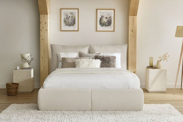 -25 % Dny MOMENTI– Bobochic Paris Béžová bouclé dvoulůžková postel Garance 160 x 200 cm s úložným prostorem