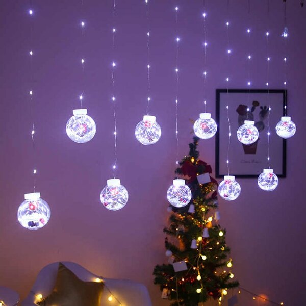 Světelný vánoční LED závěs, koule s dárky, mikro řetěz, 3m Barva: Studená bílá