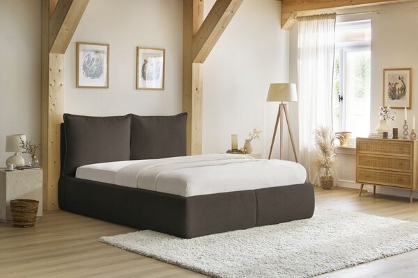 -25 % Dny MOMENTI– Bobochic Paris Hnědá bouclé dvoulůžková postel Garance 160 x 200 cm s úložným prostorem