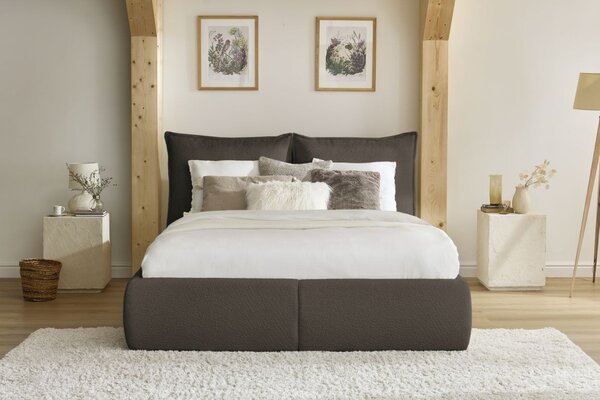 -25 % Dny MOMENTI– Bobochic Paris Hnědá bouclé dvoulůžková postel Garance 160 x 200 cm s úložným prostorem