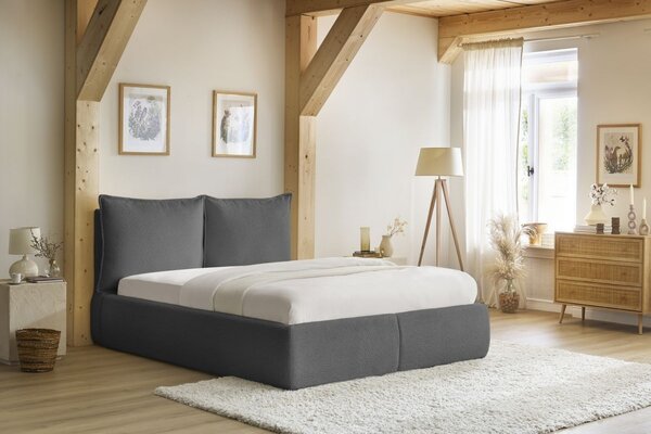 -25 % Dny MOMENTI– Bobochic Paris Tmavě šedá bouclé dvoulůžková postel Garance 160 x 200 cm s úložným prostorem