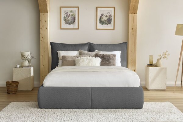 -25 % Dny MOMENTI– Bobochic Paris Tmavě šedá bouclé dvoulůžková postel Garance 160 x 200 cm s úložným prostorem