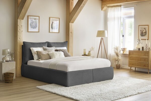 -25 % Dny MOMENTI– Bobochic Paris Tmavě šedá bouclé dvoulůžková postel Garance 160 x 200 cm s úložným prostorem
