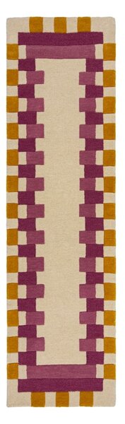 Žluto-růžový ručně tkaný vlněný běhoun 60x230 cm Kai Wool Border – Flair Rugs