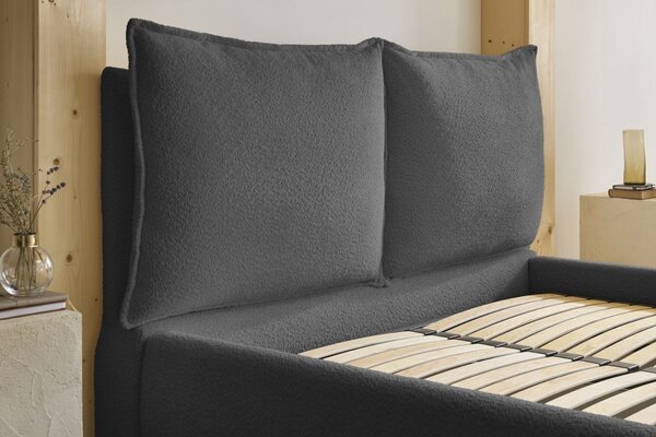 -25 % Dny MOMENTI– Bobochic Paris Tmavě šedá bouclé dvoulůžková postel Garance 160 x 200 cm s úložným prostorem