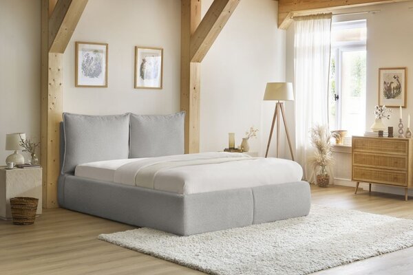 -25 % Dny MOMENTI– Bobochic Paris Světle šedá bouclé dvoulůžková postel Garance 160 x 200 cm s úložným prostorem