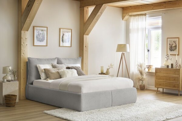 -25 % Dny MOMENTI– Bobochic Paris Světle šedá bouclé dvoulůžková postel Garance 160 x 200 cm s úložným prostorem