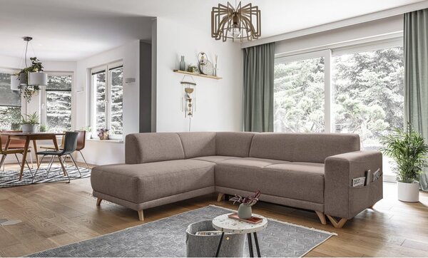 Hnědá rozkládací/s úložným prostorem rohová pohovka (levý roh/do L) Classy Sophie – Miuform