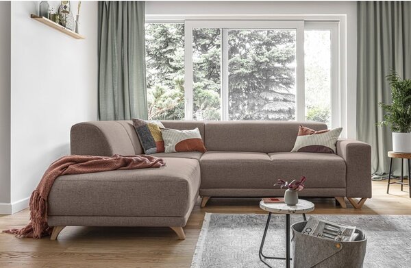 Hnědá rozkládací/s úložným prostorem rohová pohovka (levý roh/do L) Classy Sophie – Miuform