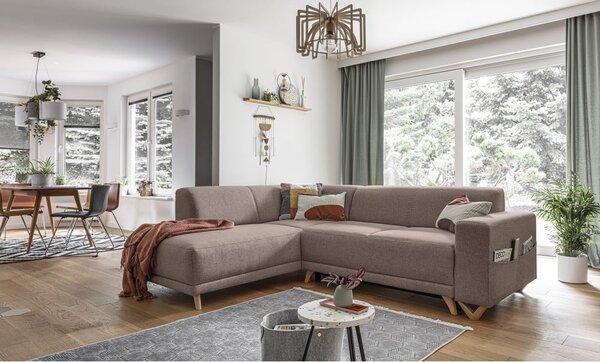 Hnědá rozkládací/s úložným prostorem rohová pohovka (levý roh/do L) Classy Sophie – Miuform