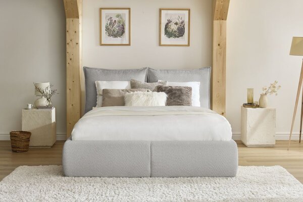 -25 % Dny MOMENTI– Bobochic Paris Světle šedá bouclé dvoulůžková postel Garance 160 x 200 cm s úložným prostorem